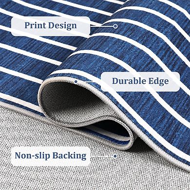 Modern Geometric Line Pattern Stain Resistant Low Pile Non-Slip Area Rug