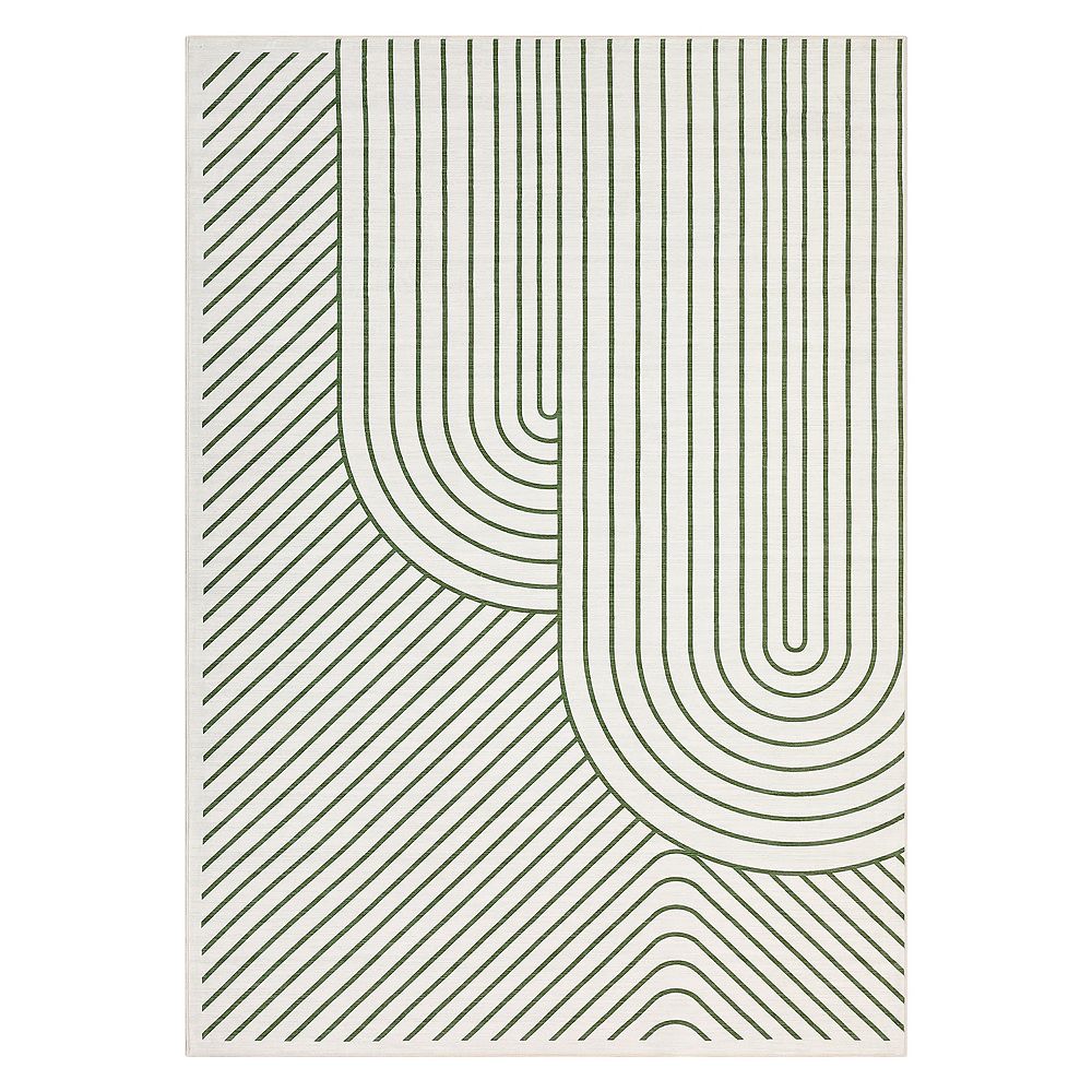 Modern Geometric Line Pattern Stain Resistant Low Pile Non-Slip Area Rug