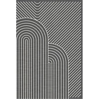 Modern Geometric Line Pattern Stain Resistant Low Pile Non-Slip Area Rug