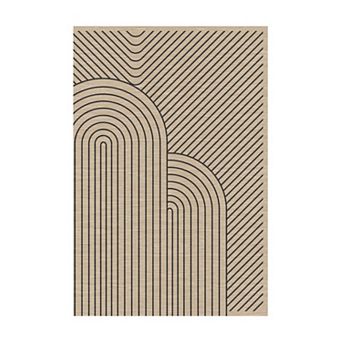 Modern Geometric Line Pattern Stain Resistant Low Pile Non-Slip Area Rug