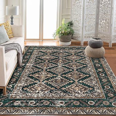 Stylish Traditional Diamond Floral Print Area Rug