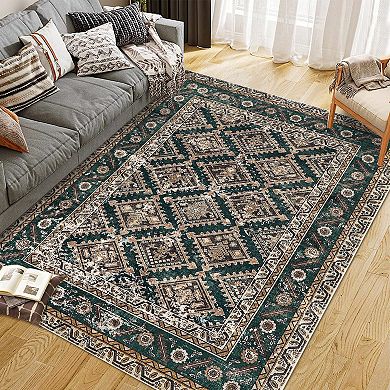 Stylish Traditional Diamond Floral Print Area Rug
