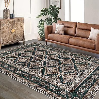 Stylish Traditional Diamond Floral Print Area Rug