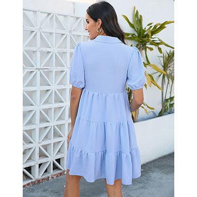Women's Maternity Button Down Dress Short Sleeve Tie Front Pregnancy Dresses