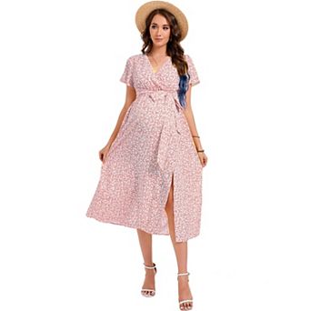Women's Maternity Dress Festive Nursing Dress V-Neck Short Sleeve With Waist Belt
