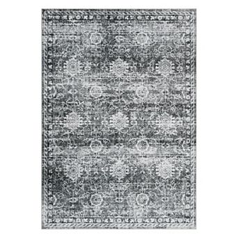 Vintage Traditional Floral Medallion Area Rug, Low-Pile Non-Slip Indoor Carpet