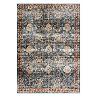 Vintage Traditional Floral Medallion Area Rug, Low-Pile Non-Slip Indoor Carpet