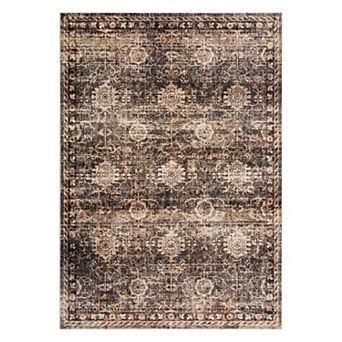 Vintage Traditional Floral Medallion Area Rug, Low-Pile Non-Slip Indoor Carpet