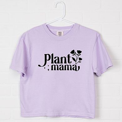 Floral Plant Mama - Women's Boxy Crop Top Graphic T-Shirt