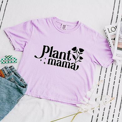Floral Plant Mama - Women's Boxy Crop Top Graphic T-Shirt