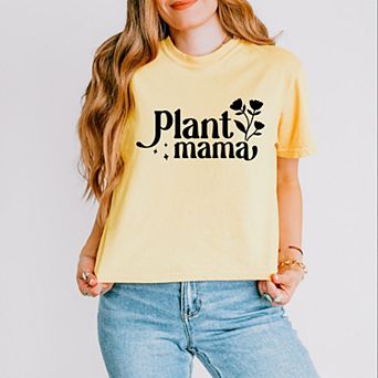 Floral Plant Mama - Women's Boxy Crop Top Graphic T-Shirt