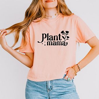 Floral Plant Mama - Women's Boxy Crop Top Graphic T-Shirt
