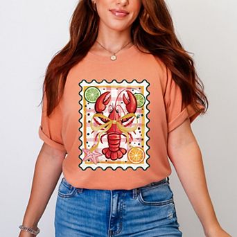Lobster Stamp Checkered - Women's Garment Dyed Graphic T-Shirt