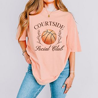 Basketball Courtside Social Club - Women's Garment Dyed Graphic T-Shirt