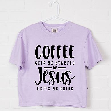 Coffee Gets Me Started - Women's Boxy Crop Top Graphic T-Shirt