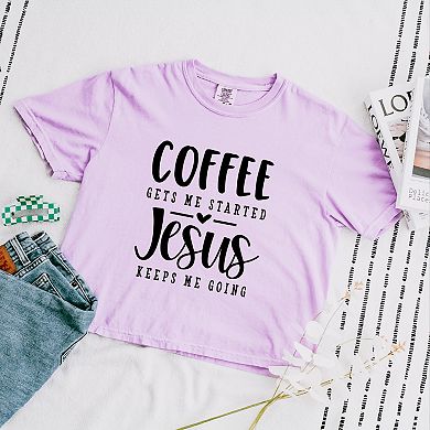 Coffee Gets Me Started - Women's Boxy Crop Top Graphic T-Shirt