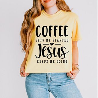 Coffee Gets Me Started - Women's Boxy Crop Top Graphic T-Shirt