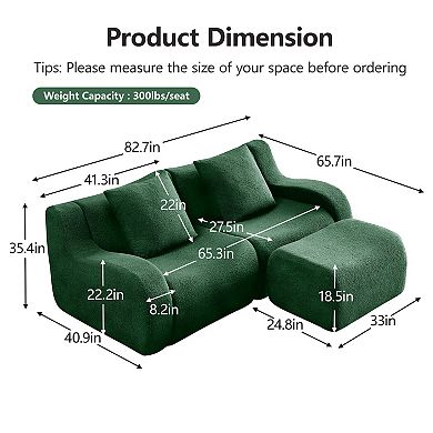 Merax L-Shaped Teddy Fabric 2-Seat Boneless Sofa,No Assembly Required Curved Armrest