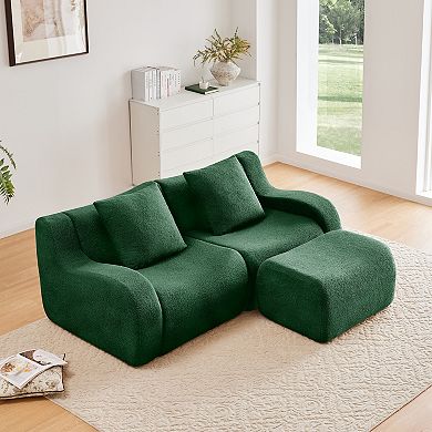 Merax L-Shaped Teddy Fabric 2-Seat Boneless Sofa,No Assembly Required Curved Armrest