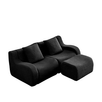 Merax L-Shaped Teddy Fabric 2-Seat Boneless Sofa,No Assembly Required Curved Armrest