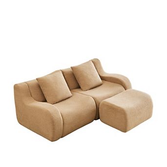 Merax L-Shaped Teddy Fabric 2-Seat Boneless Sofa,No Assembly Required Curved Armrest