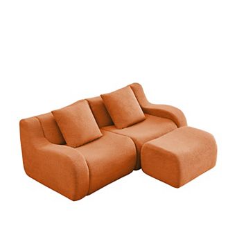 Merax L-Shaped Teddy Fabric 2-Seat Boneless Sofa,No Assembly Required Curved Armrest