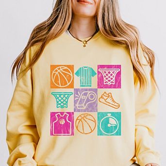 Basketball Checkered Icons - Women's Lightweight Garment Dyed Sweatshirt