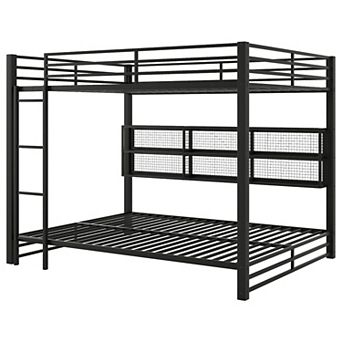 Merax Metal Queen over Queen Bunk Bed with Storage Cabinets and LED