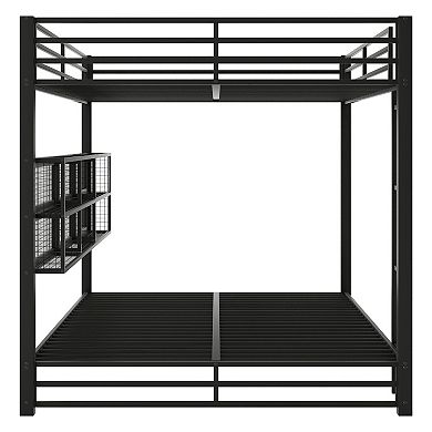 Merax Metal Queen over Queen Bunk Bed with Storage Cabinets and LED