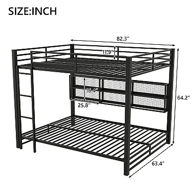 Merax Metal Queen over Queen Bunk Bed with Storage Cabinets and LED