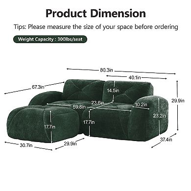Merax L-Shaped Boneless Sofa,Soft Velvet Fabric,Tufted Design,32D High Density Sponge