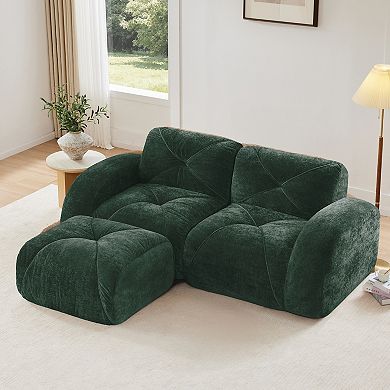 Merax L-Shaped Boneless Sofa,Soft Velvet Fabric,Tufted Design,32D High Density Sponge