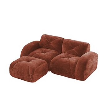 Merax L-Shaped Boneless Sofa,Soft Velvet Fabric,Tufted Design,32D High Density Sponge