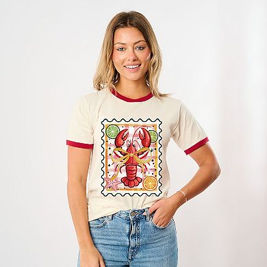 Lobster Stamp Checkered - Women's Ringer Graphic T-Shirt