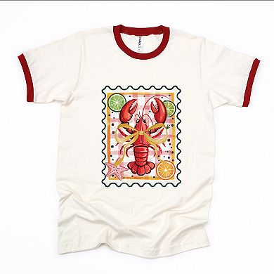 Lobster Stamp Checkered - Women's Ringer Graphic T-Shirt