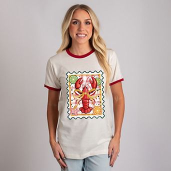 Lobster Stamp Checkered - Women's Ringer Graphic T-Shirt