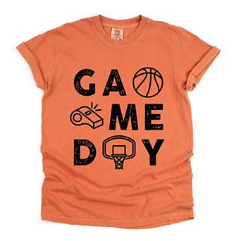 Basketball Game Day Block Distressed - Women's Garment Dyed Graphic T-Shirt