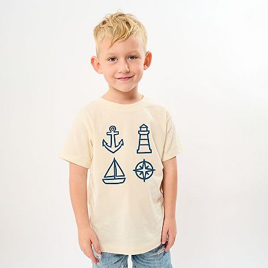 Anchor Lighthouse Boat Compass - Youth Short Sleeve Graphic T-Shirt