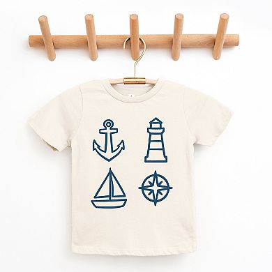 Anchor Lighthouse Boat Compass - Youth Short Sleeve Graphic T-Shirt