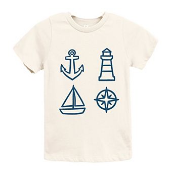 Anchor Lighthouse Boat Compass - Youth Short Sleeve Graphic T-Shirt