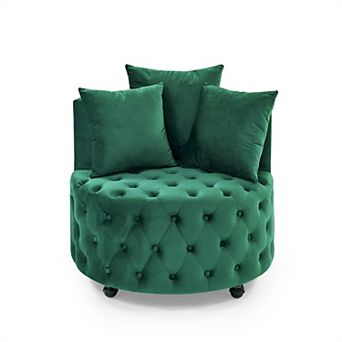 Merax Modern Glam Velvet Swivel Accent Chair Tufted Upholstered Chair with Universal Casters