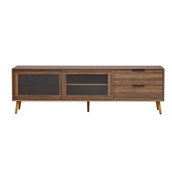 Merax Modern TV Stand for 75", TV Console with 2 Glass Doors
