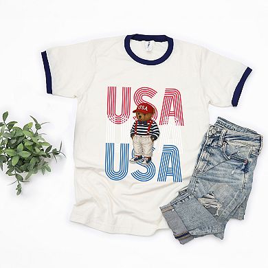 USA Stacked Bear Suspenders - Women's Ringer Graphic T-Shirt