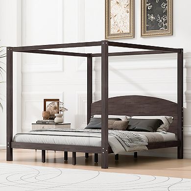 Merax King Size Canopy Platform Bed with Headboard and Support Legs