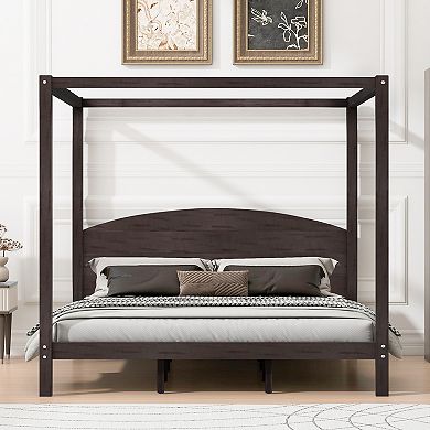 Merax King Size Canopy Platform Bed with Headboard and Support Legs