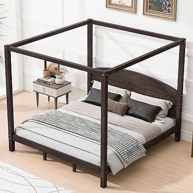 Merax King Size Canopy Platform Bed with Headboard and Support Legs