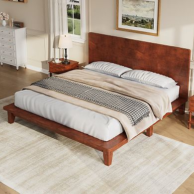 Merax Platform Bed Frame with Headboard - Sturdy Wooden Slat Support, Easy Assembly