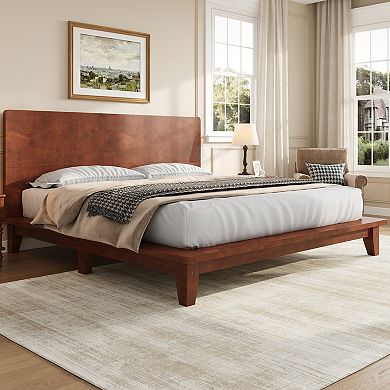 Merax Platform Bed Frame with Headboard - Sturdy Wooden Slat Support, Easy Assembly