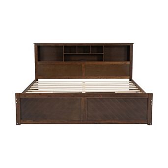 Merax King Size Wood Platform Bed with Multi-storage Headboard, USB and Drawers