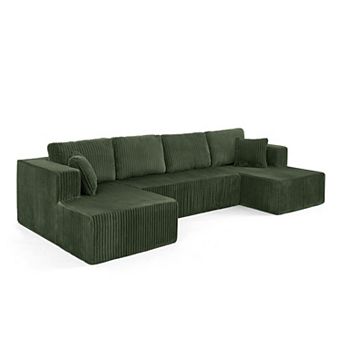 Merax Minimalist Modular Terrycloth Sectional Sofa Set Modular Couch with Spacious Seating